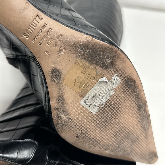 SCHUTZ  Asya Up Crocodile Embossed Leather Wedge High Heel Boot Boots Black 10 - Picture 9 of 10